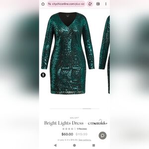 City Chic Emerald Green Sequin Long Sleeve Dress Size 20